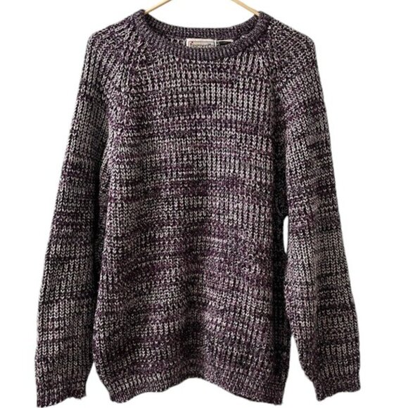 Vintage Segments Men's Purple Marled Crewneck Chunky Knit Pullover Sweater - Picture 1 of 9